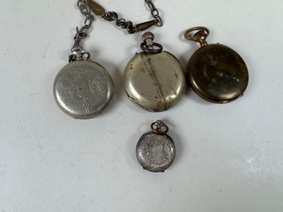 Lot de quatre montres de col et gousset en...