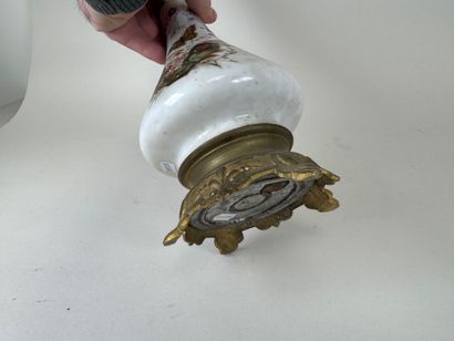 Opaline kerosene lamp with painted decoration...