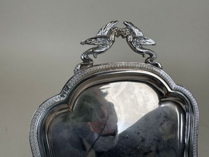 Silver-plated metal dustpan and brush with...