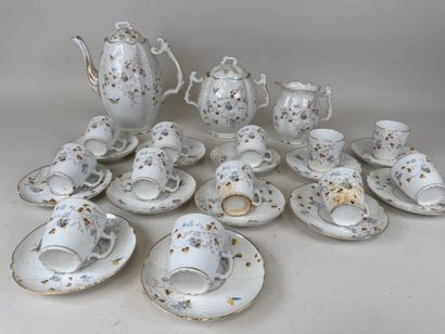 Polychrome and gold porcelain coffee service...