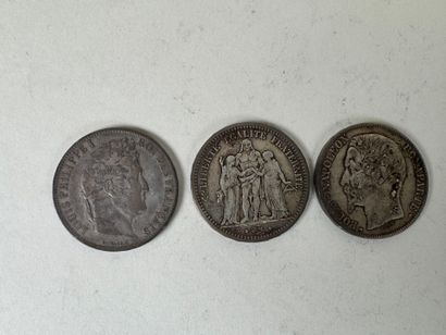 Lot of 3 silver 5 franc coins: - Louis-Napoléon...