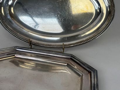 Set of two silver-plated dishes, one decorated...