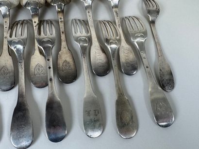 Set of 8 silver table spoons and 10 table...