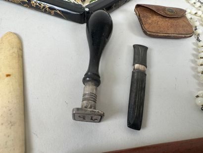 Small set of display items including: antique...
