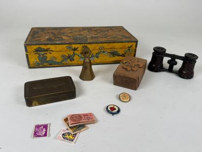 Rectangular box in polychrome wood decorated...