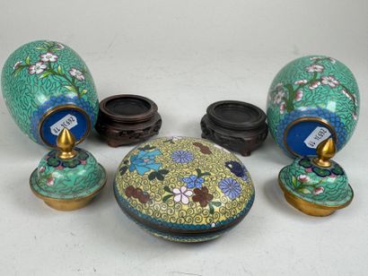 Paire de petits vases en émaux cloisonnés...
