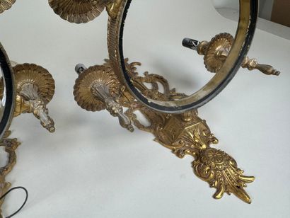 Pair of gilt bronze and chased five-light...