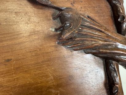 Large carved wooden tray with two handles...