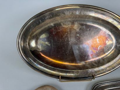 Three silver-plated dishes, two rectangular...