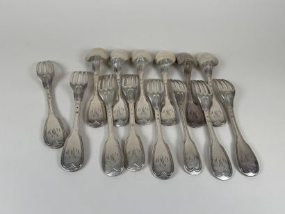 Set of 6 table spoons and 8 table forks in...