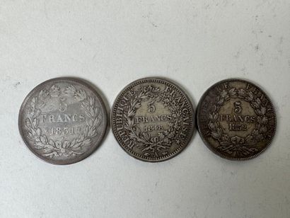 Lot of 3 silver 5 franc coins: - Louis-Napoléon...