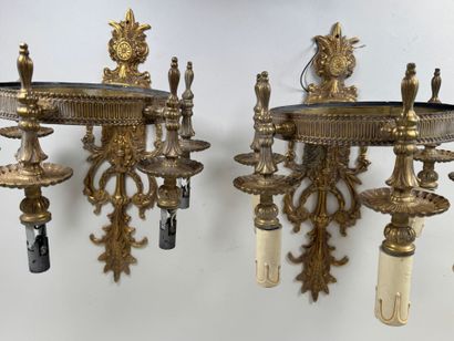 Pair of gilt bronze and chased five-light...