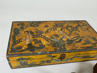 Rectangular box in polychrome wood decorated...