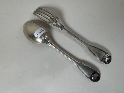 Silver baptismal flatware, Minerve hallmark,...