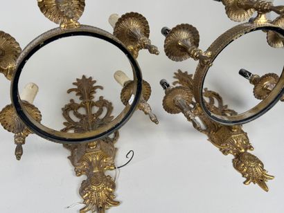 Pair of gilt bronze and chased five-light...