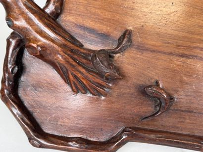 Large carved wooden tray with two handles...