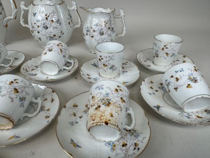 Polychrome and gold porcelain coffee service...