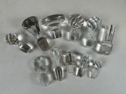 Set of 11 glass and crystal stoppers for...