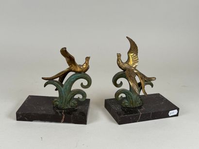 Paire de serre-livres en régule doré et patiné...