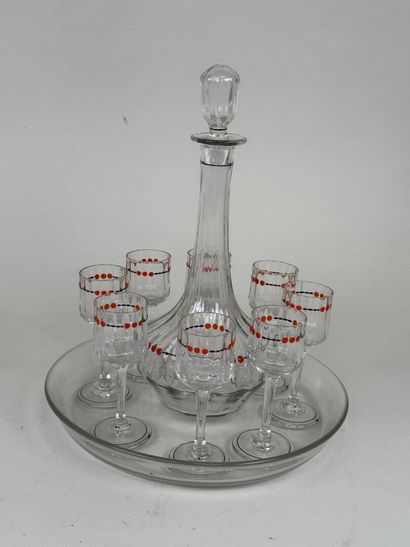 Service à liqueur en verre émaillé décoré...