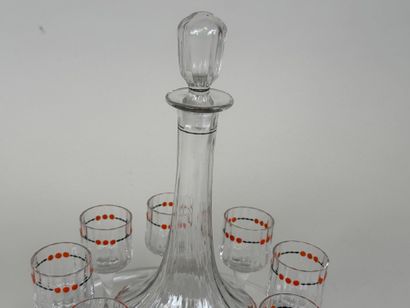 Service à liqueur en verre émaillé décoré...