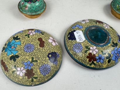 Paire de petits vases en émaux cloisonnés...