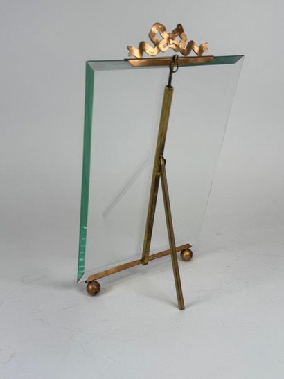 Large beveled glass and brass picture frame...