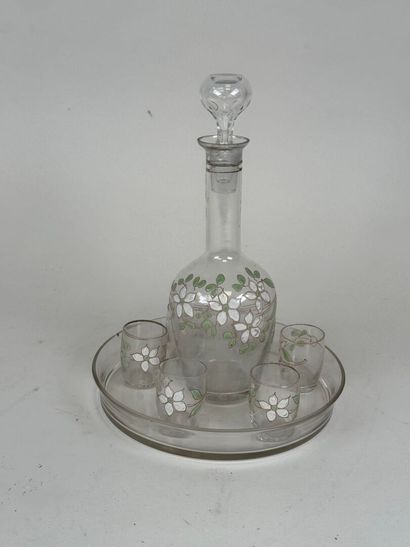 Service à liqueur en verre émaillé décoré...
