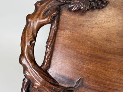 Large carved wooden tray with two handles...
