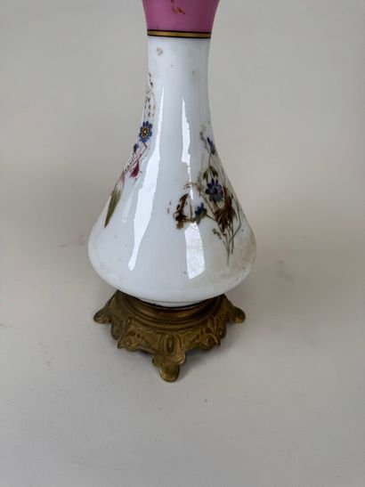 Opaline kerosene lamp with painted decoration...