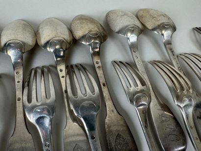Set of 8 silver table spoons and 10 table...