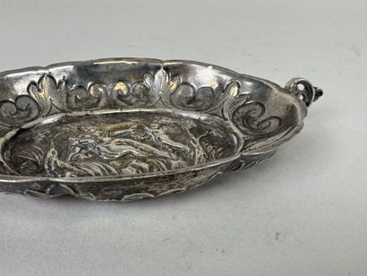 Small oval repoussé silver bowl decorated...