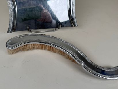 Silver-plated metal dustpan and brush with...