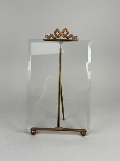 Large beveled glass and brass picture frame...