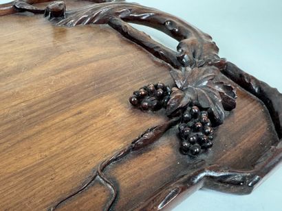 Large carved wooden tray with two handles...