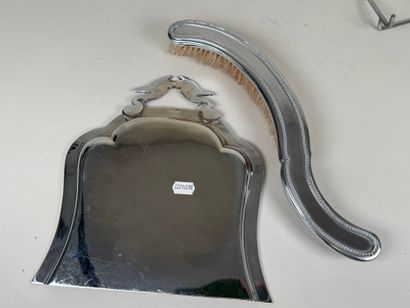 Silver-plated metal dustpan and brush with...