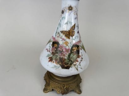 Opaline kerosene lamp with painted decoration...