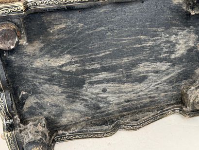 Wooden box covered with copper-alloy metal...