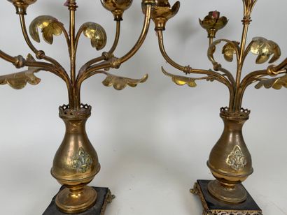 Pair of openwork brass torches with 5 lights...
