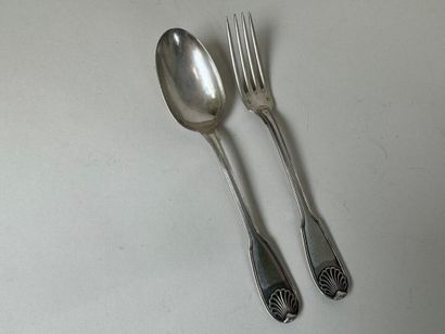Silver baptismal flatware, Minerve hallmark,...