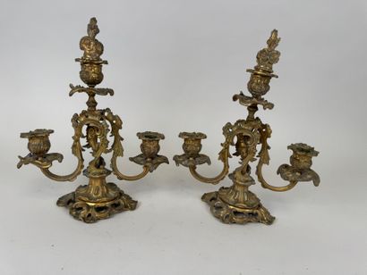 Paire de candélabres en bronze à trois bras...