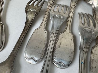 Série de six couverts de table en argent,...