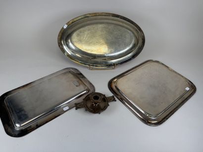 Three silver-plated dishes, two rectangular...