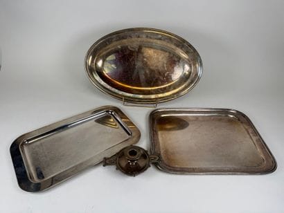 Three silver-plated dishes, two rectangular...