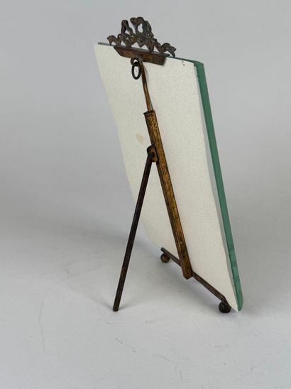 Beveled glass and brass picture frame with...