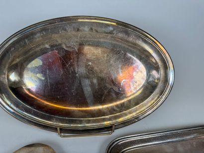 Three silver-plated dishes, two rectangular...