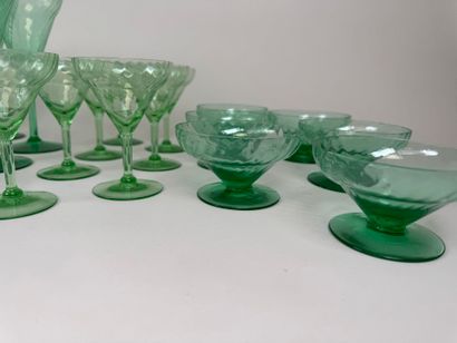 Part of a glass service in green colored...
