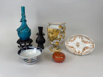 ASIE, XXe.
Vase bouteille en céramique bleue...