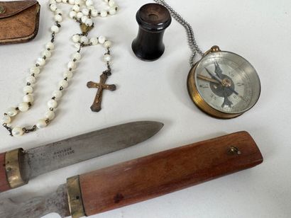 Small set of display items including: antique...