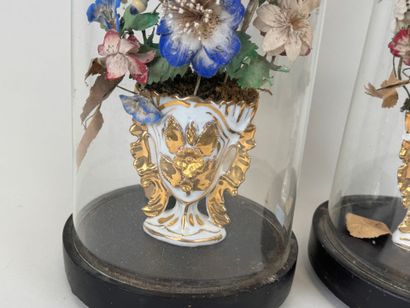 Pair of artificial fabric and natural flowers...